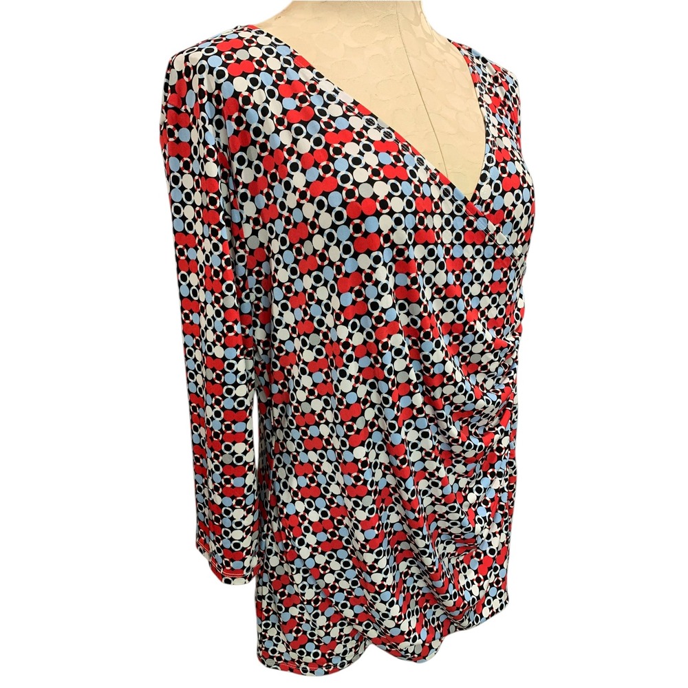Size XL Dana Buchman Womens Dotted Pullover Faux Wrap Shirt